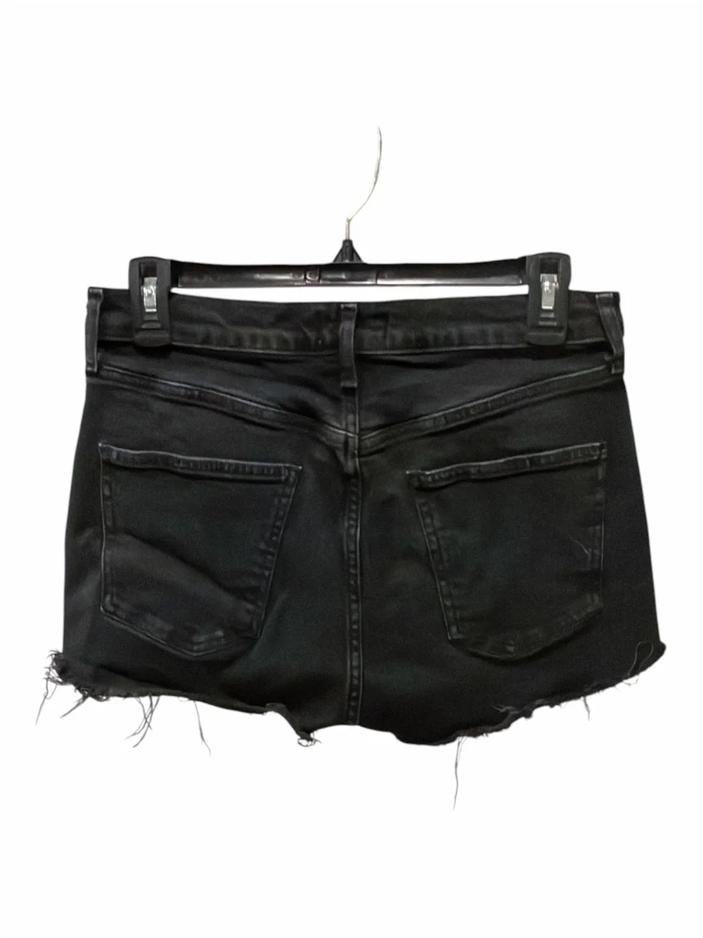 AGOLDE Carrie Black Denim Shorts Size 28 High Rise Raw Hem Button Fly Designer